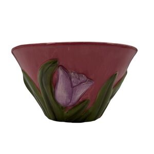 Rose Floral Pink Green Decorative Candy Dish Ceramic Bowl